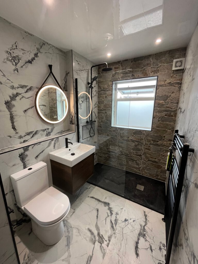 Modern marble-effect walk-in Shower